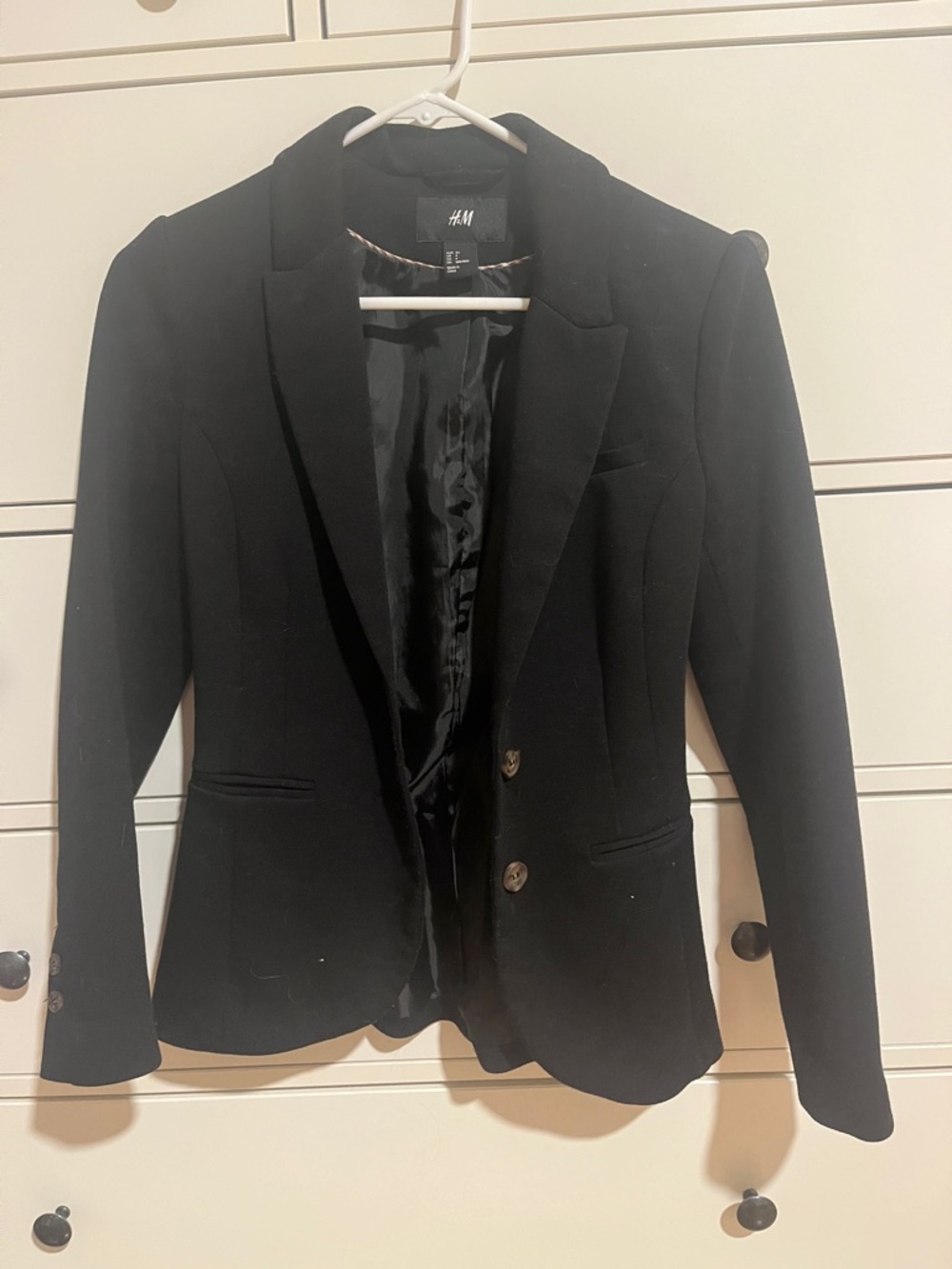 H&M Black Women's Fitted Blazer with Notch Lapel
